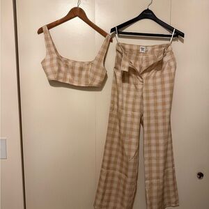 Princess Polly Checkered Beige Wide Leg Jumpsuit